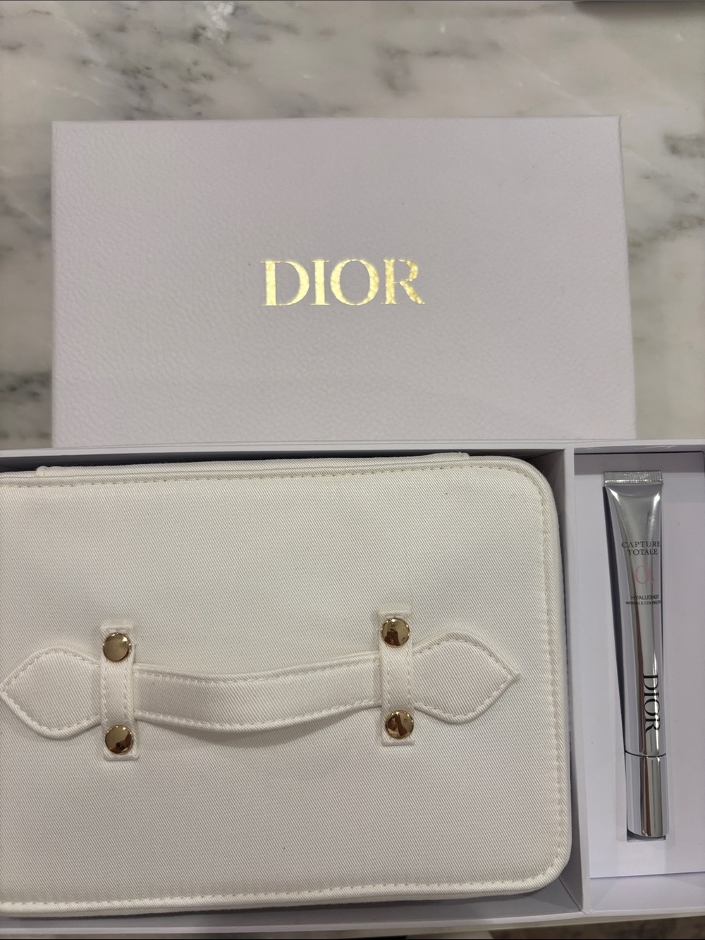 Dior Cream Leather Cosmetic Pouch with Gold Accents